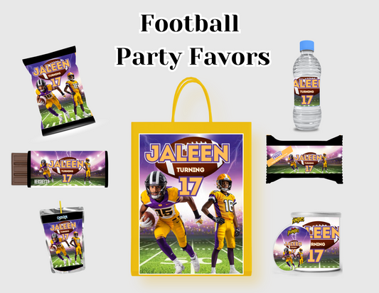 Football Party Favor Bundle (7 editable Canva Designs & Templates)