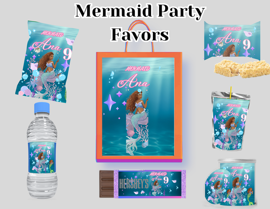 Little Mermaid Party Favor Bundle (7 editable Canva Design & Templates)